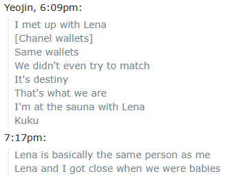 Chat highlights: Yeojin twins with Lena (250410)

Text links:
reddit.com/r/LOONA/commen…