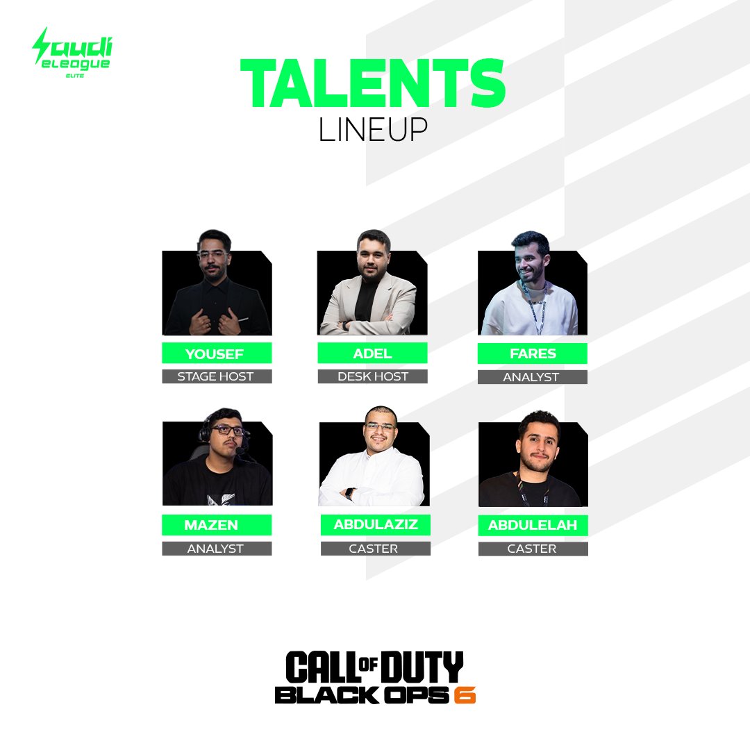 SaudieLeague's tweet photo. وراء كل لحظة حماس في بطولة #CODBO6 الأولى ضمن دوري النخبة، فيه مواهب تتألق ونجوم تبدع، عشان تطلع لنا البطولة بأفضل صورة!✨
تعرّفوا عليهم🌟:

#SELCODBO6 | #SELElite https://t.co/D5Kmst0Paw