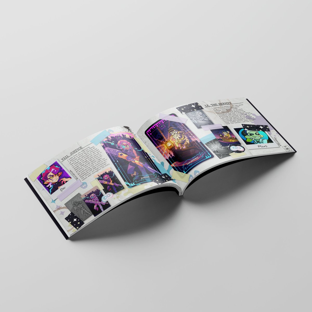 SplatoonTarot's tweet photo. ✨UPDATE✨

Here's a sneaky little preview of the inside of the process book! This is only a mockup (for now) but it features the work of the skilled @MDoebling and @corvitorium https://t.co/d7NSX5HlOL