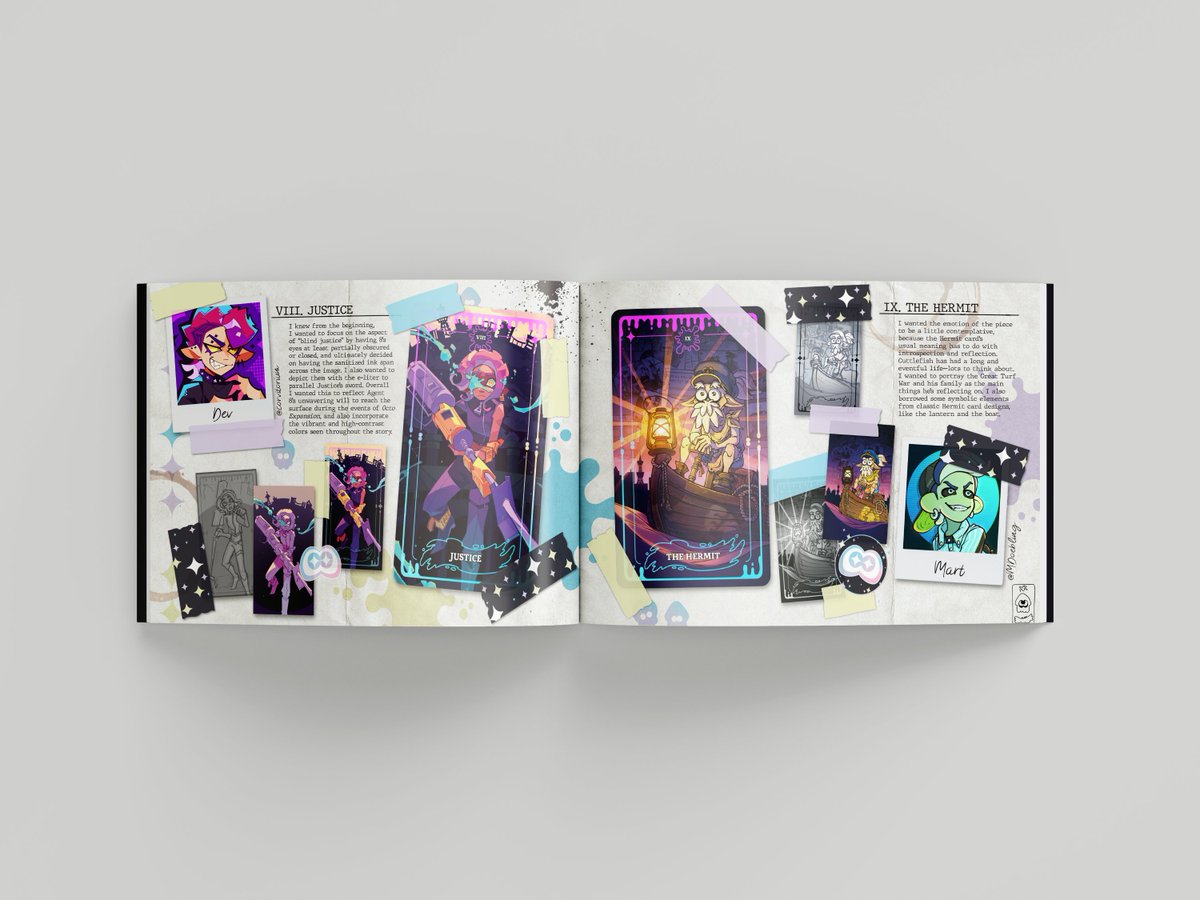 SplatoonTarot's tweet photo. ✨UPDATE✨

Here's a sneaky little preview of the inside of the process book! This is only a mockup (for now) but it features the work of the skilled @MDoebling and @corvitorium https://t.co/d7NSX5HlOL