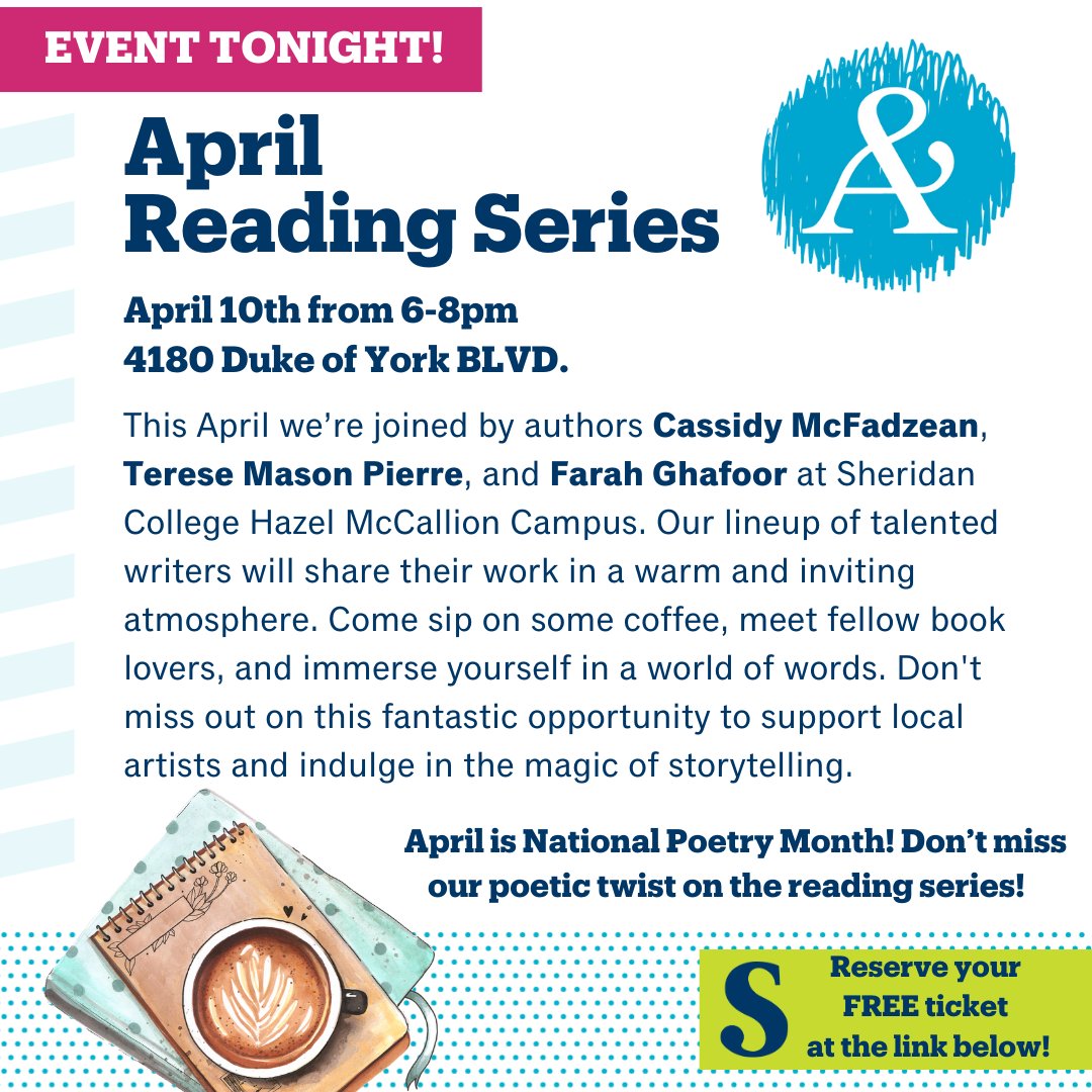 Tonight we’re joined by authors Cassidy McFadzean, Terese Mason Pierre, and Farah Ghafoor at Sheridan College Hazel McCallion Campus. 

Register here: eventbrite.com/e/the-ampersan…

<a href="/ampersandreview/">The Ampersand Review of Writing & Publishing</a>