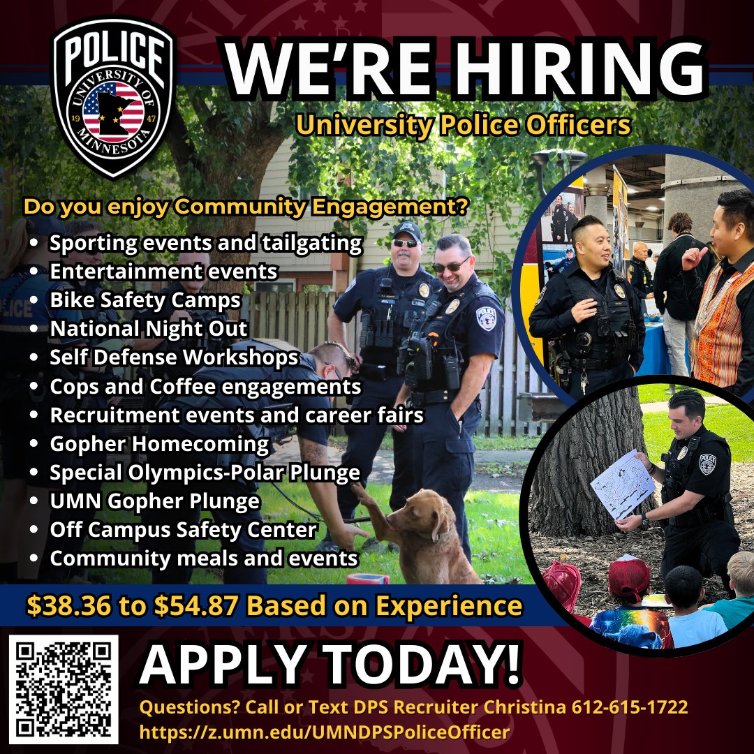 🚨🚔"We're Building Stronger Communities by Hiring Officers Who Are Committed to Meaningful Community Engagement and Service!"🚨🚔 We’re looking for dedicated individuals who are driven to make a positive impact in the University Community. $38.36 to $54.87 Based on Experience!