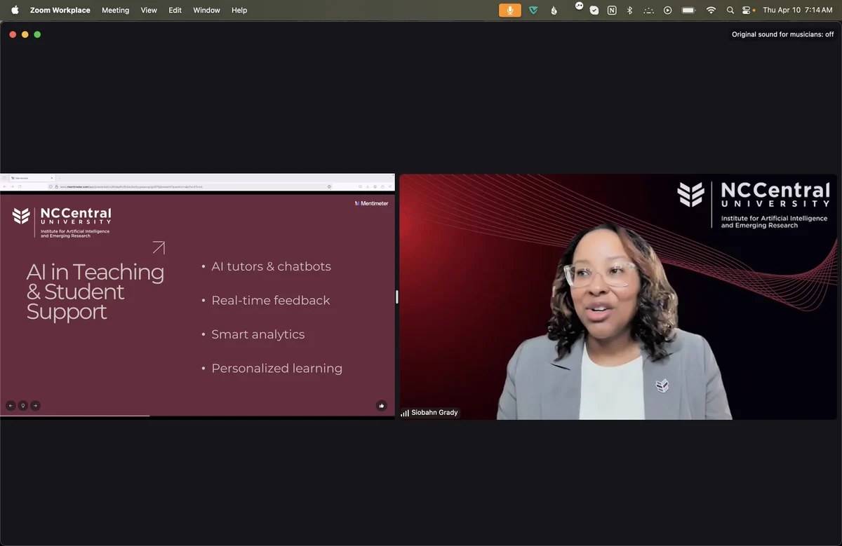 Dr Siobahn Grady presents at Quality in Action 2025. She is pictured next to a slide on AI in Teaching & Student Support.