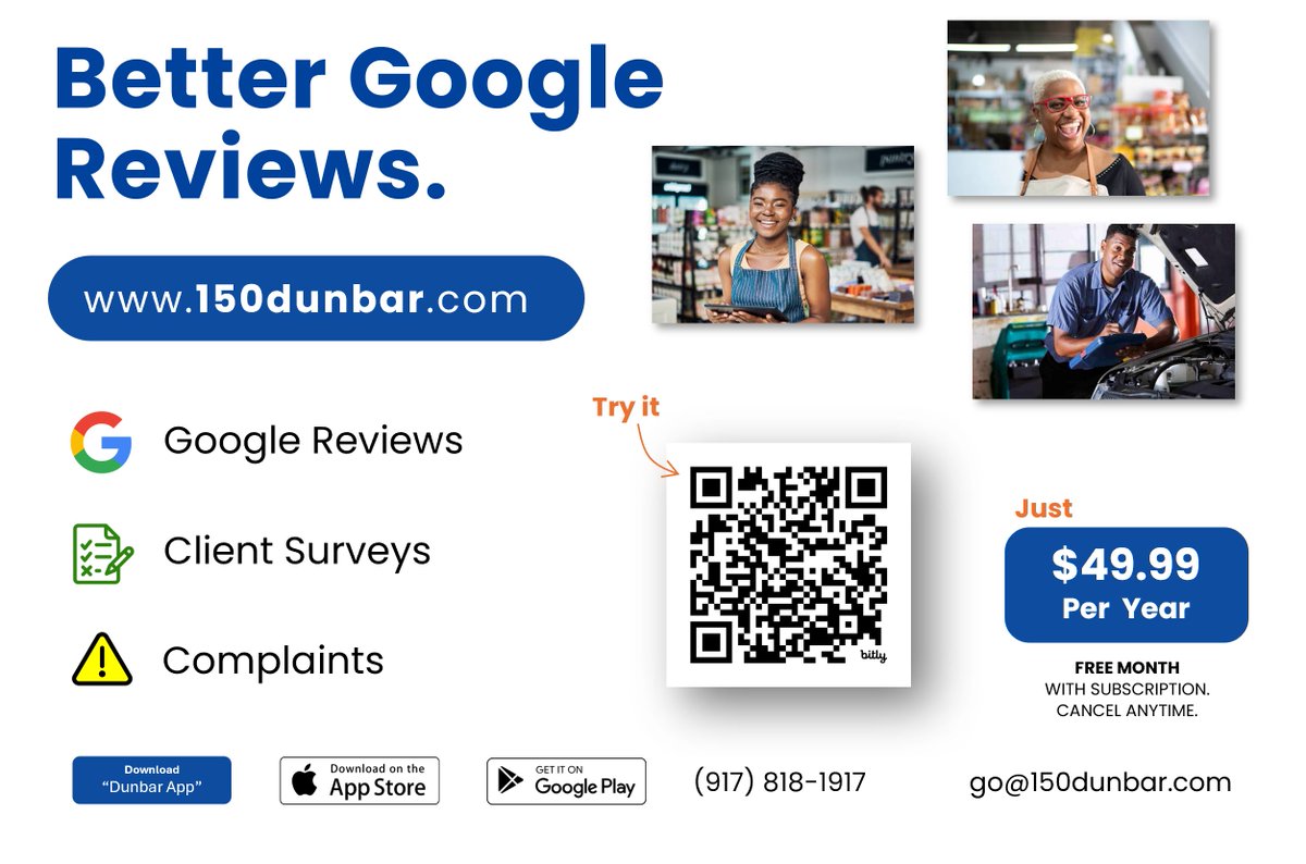 Book a Demo to learn about 150 Dunbar, the easiest and friendliest way to get more 5-star Google reviews.

We’re up to 80% more affordable than other online reputation tools — No tech headaches, no big budgets. 

calendly.com/150dunbar/demos