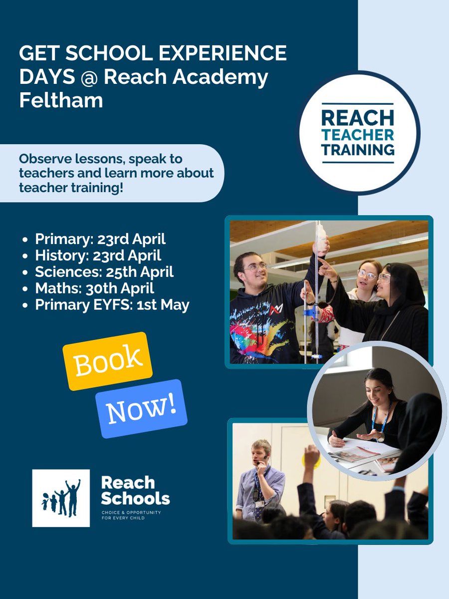 Interested in training to teach? 👨‍🏫

Join us on one of our many subject specific Get School Experience days, shadow some of our excellent teachers and spend time in the classroom 📚🍎
