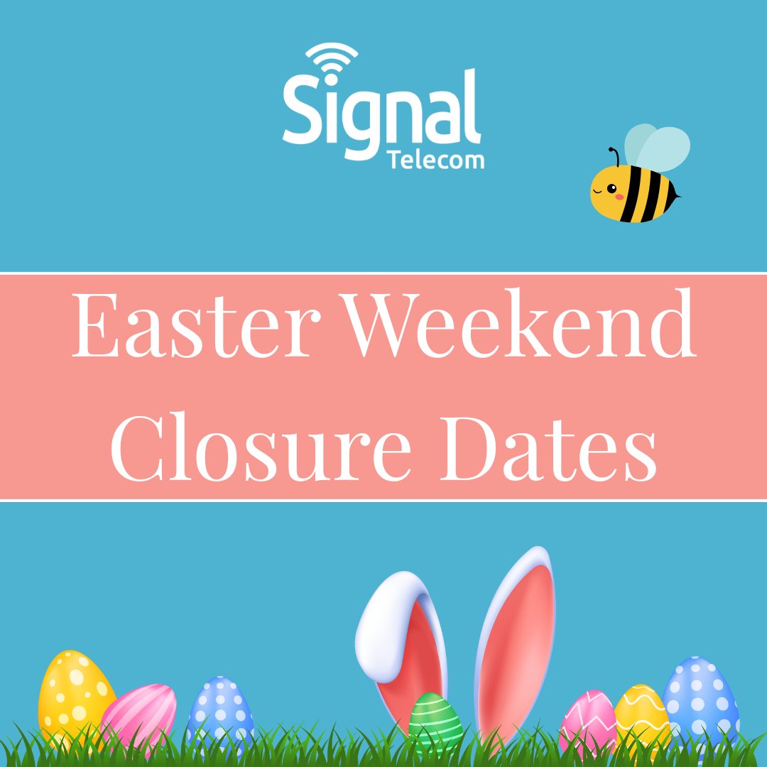 SignalTelecom_'s tweet image. We will be closed over the Easter Weekend, from 5pm on Thursday 17th April until 9am on Tuesday 22nd April.

However, should your query be of an urgent nature please email css@signaltelecom.biz 📧

#Easter #ClosureDates