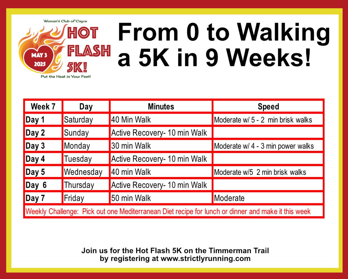 Look at you! You’ve already gone from minimal walking to walking 40 minutes at a time!

This week we will focus on upping your walking pace again with brisk walk intervals and finish with an easy 50-minute moderate walk!  Be prepared to add some more distance!

#timetowalk