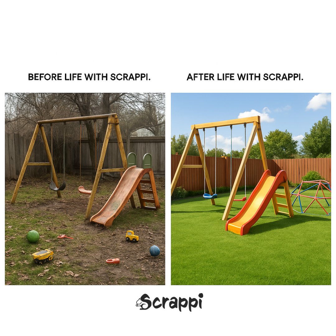 Trying to organize your backyard?🛝☀️ Toys everywhere, playground needs a glow-up? 

Scrappi lets you save inspo, links &amp; plans—all in one place. Don’t let your links get lost in the shuffle! 🐿️bit.ly/4fld6lg