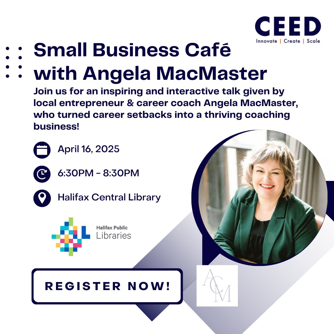 Join us for an inspiring and interactive talk with local entrepreneur &amp; career coach Angela MacMaster, who turned career setbacks into a thriving coaching business! 🌟
📅 April 16 | 🎟️ Register now: eventbrite.ca/e/small-busine…