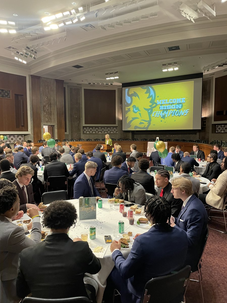 RepFedorchak's tweet photo. I had a great time celebrating @NDSUfootball’s FCS National Championship win in Washington, D.C. with @SenJohnHoeven &amp; @SenKevinCramer yesterday! Congratulations again to the Bison faithful. You make our state proud! Roll herd!🤘 https://t.co/v8zfr3BxmO