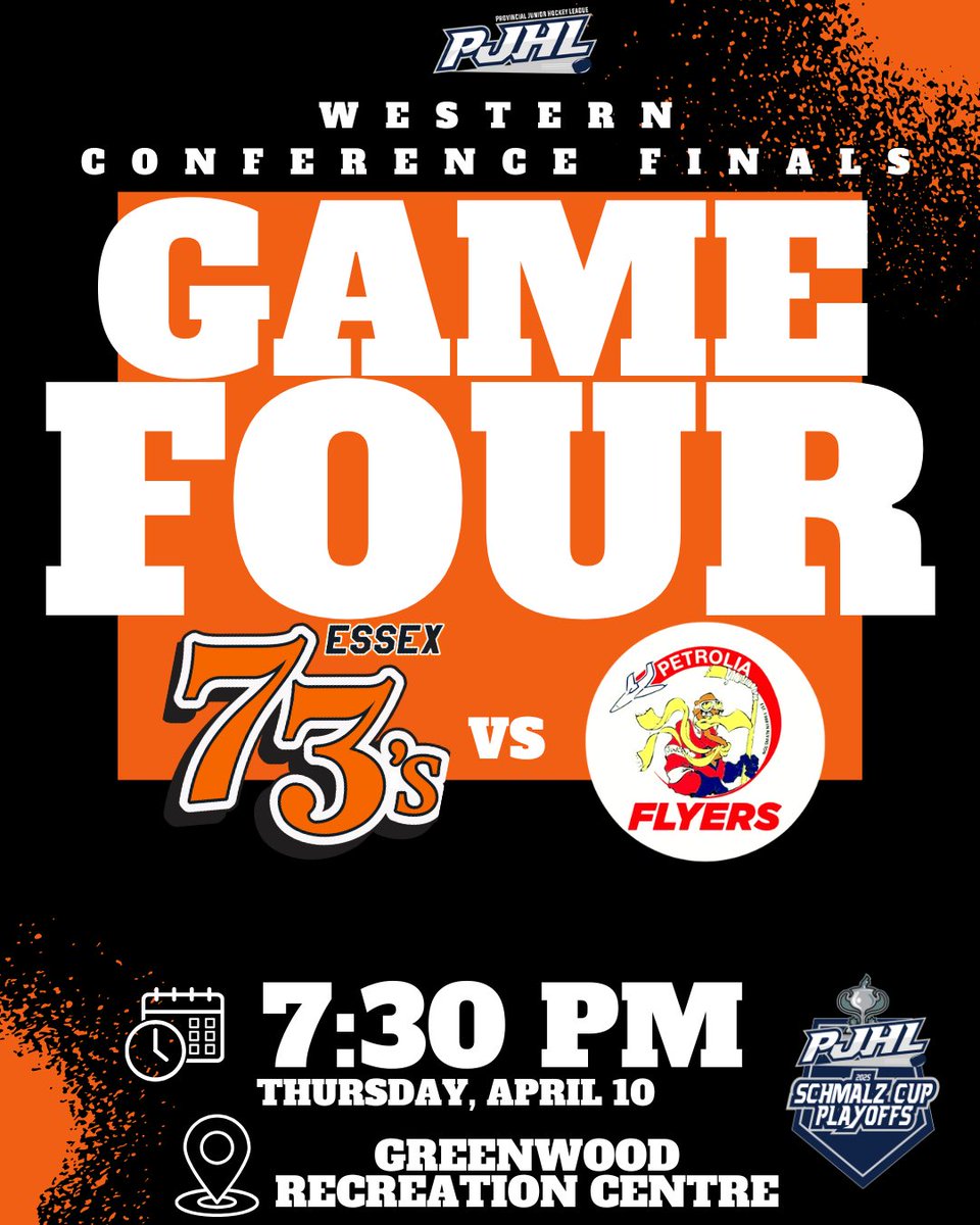 73sHockey's tweet photo. The 73’s are hoping to take home the Western Conference Championship, as they make the trip up the Petrolia with a 3-0 series lead. Puck drop 7:30pm. For our traveling fans, box office opens 6pm. #webleedorange #73srevengetour https://t.co/Zt9vS2B4ln