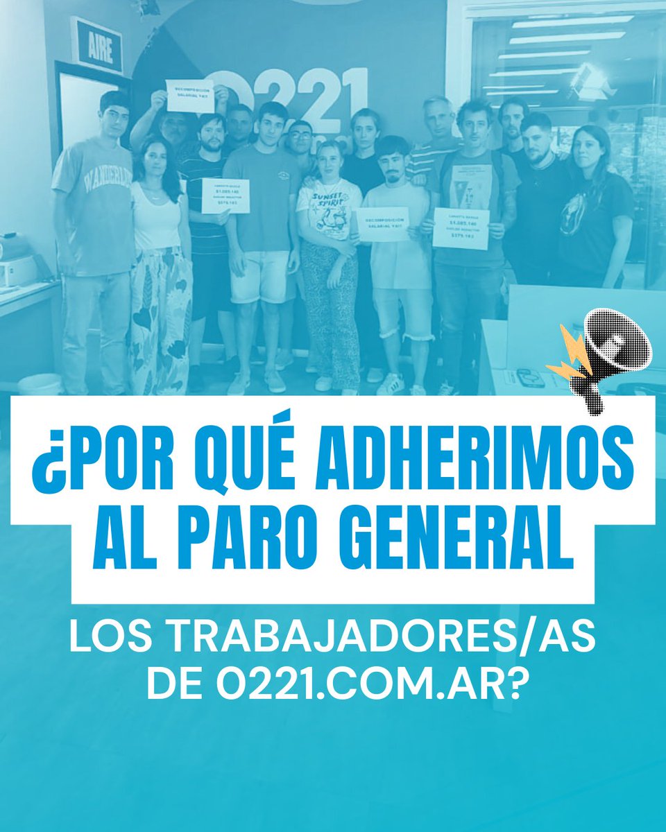 Periodistas0221's tweet photo. 📣 NOS SUMAMOS AL PARO GENERAL ✖️ Los trabajadores y las trabajadoras de 0221 nos sumamos al paro general en reclamo de una recomposición salarial URGENTE. https://t.co/t96tZRsgnV