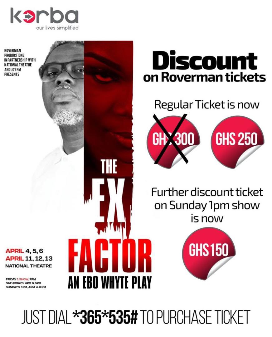 CamiraLotty's tweet photo. This weekend, you have no excuse to miss out on #TheExFactor!
Enjoy discounted tickets starting from just GHC150!
Get yours via the Rover App or *365*535# now! https://t.co/YuVNJuG3l6