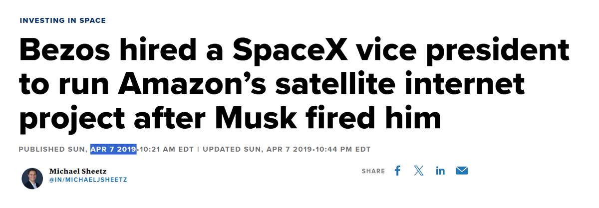 xdNiBoR's tweet photo. Funny story: Rajeev Badyal was fired by Elon just 6 months before the first operational Starlink satellites launched. He wanted to launch three more iterations of test satellites. 
Then he got hired by Project Kuiper. 

Look, it might be an unpopular opinion, but Elon was right, and his ruthless management style delivers results. It works.