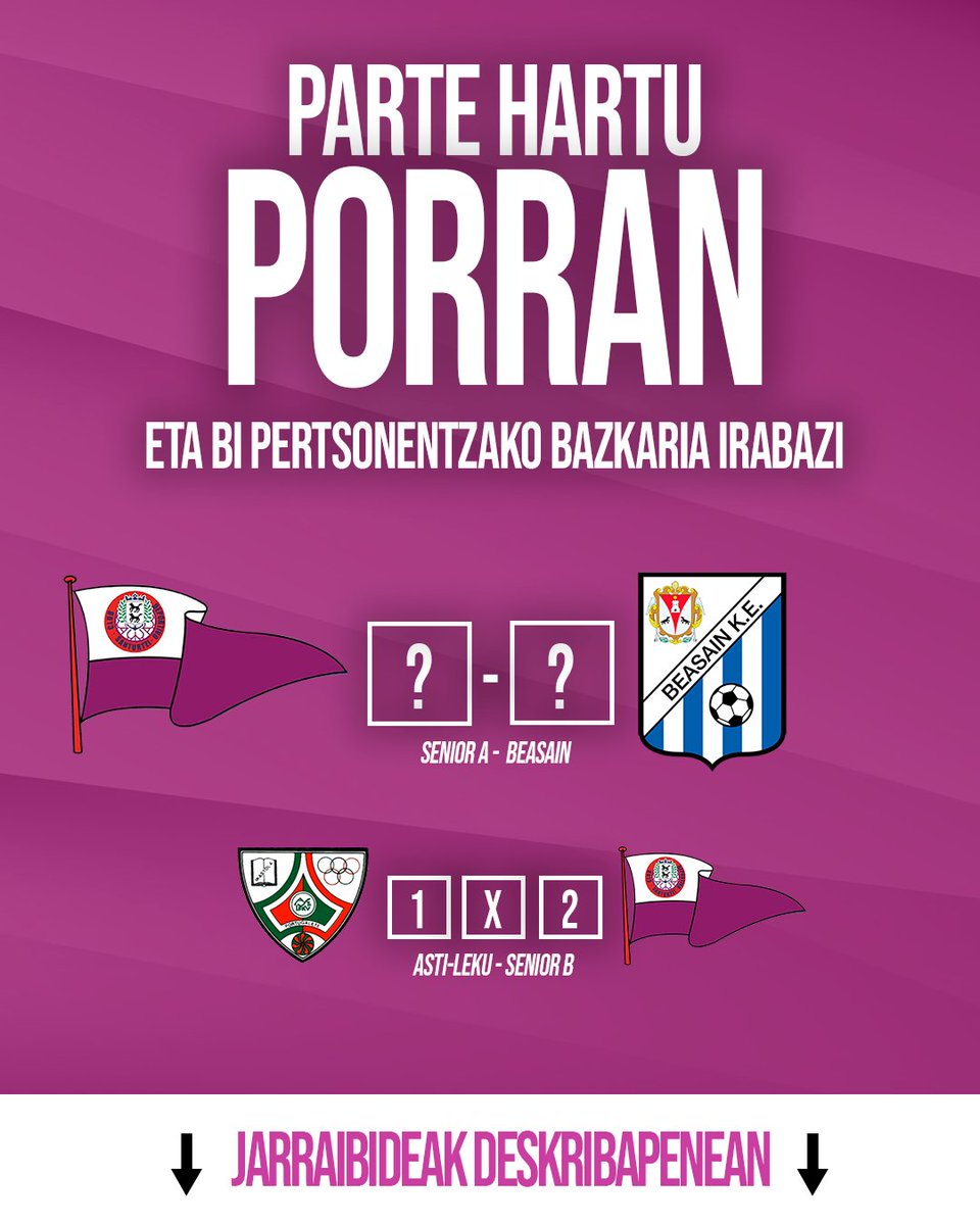 CDSanturtziKE's tweet photo. VUELVE LA PORRA!

PASOS A SEGUIR:

1. Indispensable seguirnos y dar retweet a la publicación.

2. Comentar el resultado exacto del partido del Senior A, comentar si gana, empata o pierde el otro Santurtzi. (Ejemplo: 3-0, Gana Senior B) https://t.co/zNR9xUH7AM