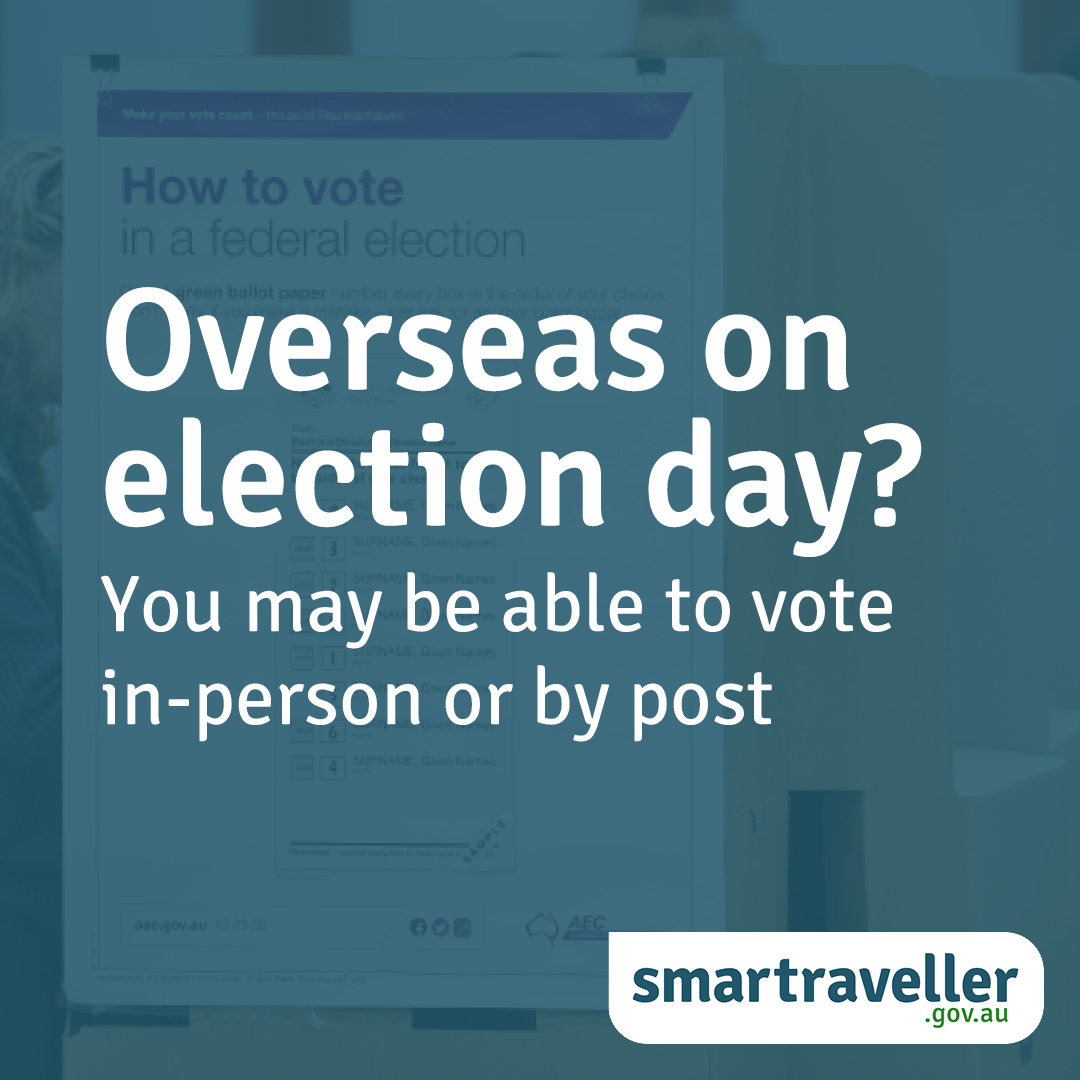 Need to vote from overseas for the 2025 federal election? In-person voting centres are available at a range of overseas Australian embassies, consulates &amp; high commissions. Can’t get to a voting centre? Apply for a postal vote asap! aec.gov.au/overseas

Authorised by the AEC