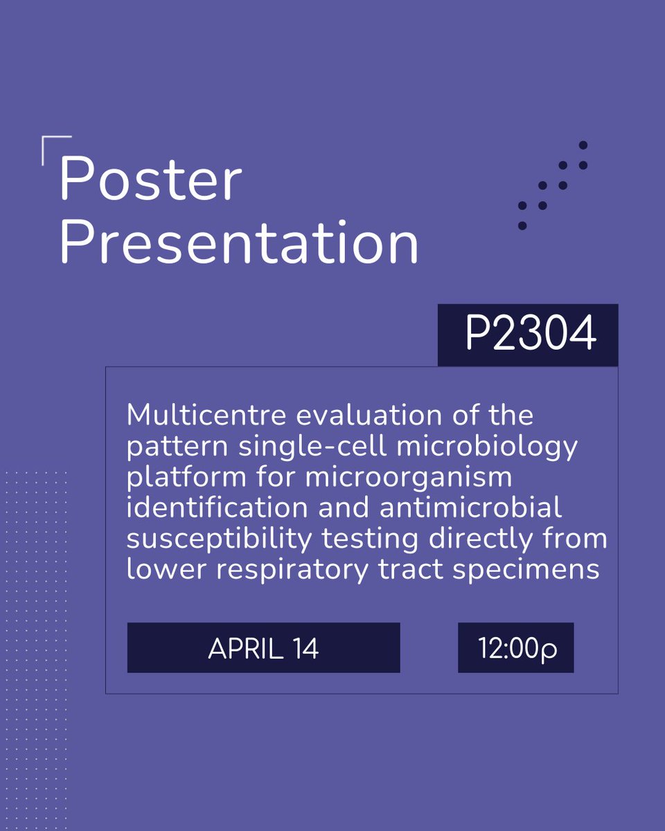 Pattern Bioscience (@patternbio) on Twitter photo Thrilled to join experts at #ESCMIDGlobal to explore the latest in #InfectiousDiseases & clinical microbiology!
We'll present new data from a preclinical study, showcasing excellent phenotypic ID/AST performance from complex, polymicrobial lower respiratory specimens. Thrilled to join experts at #ESCMIDGlobal to explore the latest in #InfectiousDiseases & clinical microbiology!
We'll present new data from a preclinical study, showcasing excellent phenotypic ID/AST performance from complex, polymicrobial lower respiratory specimens.