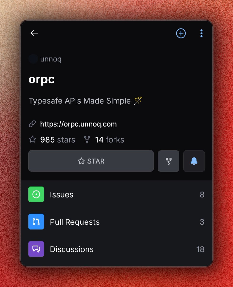 dinwwwh's tweet photo. We're launching v1 in only 5 days! 🎉 Let's celebrate together by trying to hit 1000 GitHub stars before the release. Your support means the world! 🙏
Help us get there: https://t.co/YoZatQ84z5
#Community #Developer #V1 #Countdown #oRPC https://t.co/aGVr2dUuyh