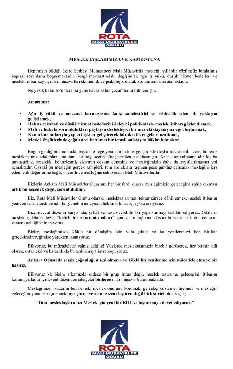 Meslektaşlarımıza ve Kamuoyuna