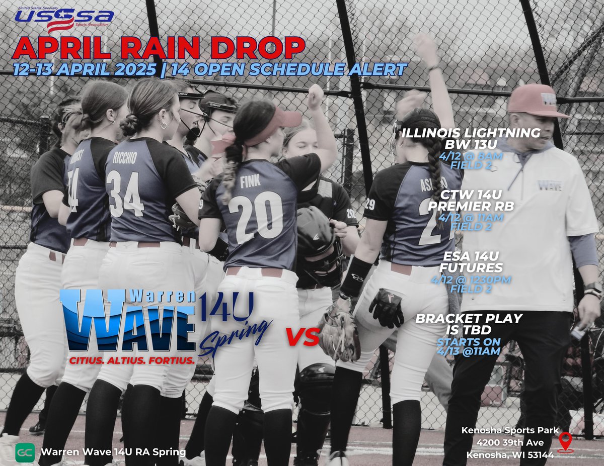 Warren Wave 14X (@warrenwave14x) on Twitter photo 🚨Poised to head north & compete at the <a href="/USSSAFastpitch/">USSSA Fastpitch</a> 14O April Rain Drop.
<a href="/WTGS_WarrenWave/">Illinois Wave Softball</a> <a href="/AddyMilkie2028/">Addison Milkie</a> <a href="/AvaSand2030/">Ava Sandberg</a> <a href="/brijay_28/">Brianna J. Gomez</a> <a href="/CassandraG2028/">Cassandra Gabbianelli</a> <a href="/CharlotteFink29/">Charlotte Fink 2029</a> <a href="/EvaAsidao2029/">Eva G. Asidao - Class of 2029</a> <a href="/GiaRicchio2028/">Giavanna Ricchio</a> <a href="/jasleend62/">Jasleen Delgado - Class of 2028</a> <a href="/LylaNerini2028/">Lyla Nerini</a> <a href="/peytonnissen/">peytonnissen</a> <a href="/SamHunz86/">Samantha Hunzinger</a> <a href="/TinleyV54/">Tinley Venhorst</a> <a href="/zoeyknudsen2029/">zoeyknudsen2029</a> 🚨Poised to head north & compete at the <a href="/USSSAFastpitch/">USSSA Fastpitch</a> 14O April Rain Drop.
<a href="/WTGS_WarrenWave/">Illinois Wave Softball</a> <a href="/AddyMilkie2028/">Addison Milkie</a> <a href="/AvaSand2030/">Ava Sandberg</a> <a href="/brijay_28/">Brianna J. Gomez</a> <a href="/CassandraG2028/">Cassandra Gabbianelli</a> <a href="/CharlotteFink29/">Charlotte Fink 2029</a> <a href="/EvaAsidao2029/">Eva G. Asidao - Class of 2029</a> <a href="/GiaRicchio2028/">Giavanna Ricchio</a> <a href="/jasleend62/">Jasleen Delgado - Class of 2028</a> <a href="/LylaNerini2028/">Lyla Nerini</a> <a href="/peytonnissen/">peytonnissen</a> <a href="/SamHunz86/">Samantha Hunzinger</a> <a href="/TinleyV54/">Tinley Venhorst</a> <a href="/zoeyknudsen2029/">zoeyknudsen2029</a>