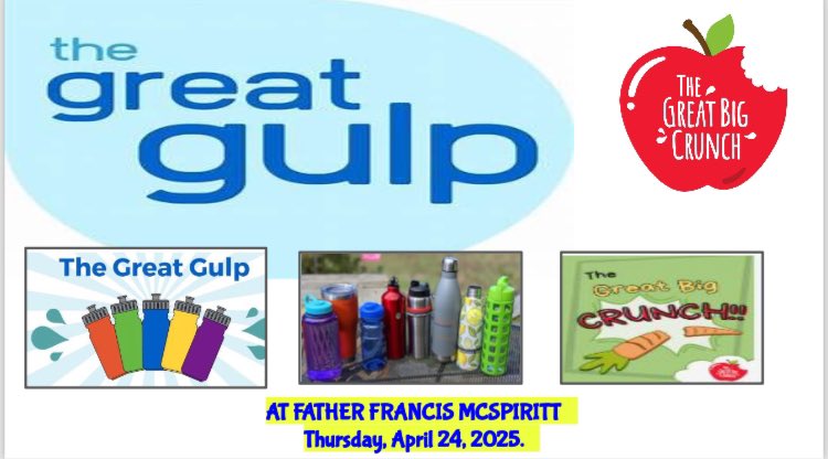 At Father Francis McSpiritt, we will bring our reusable water bottles, take a great gulp, and enjoy a crunchy snack on Thursday, April 24.