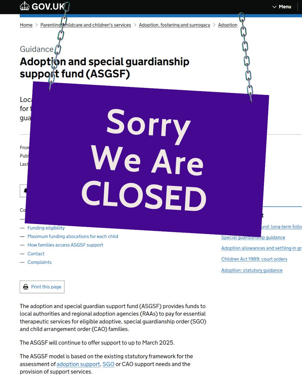 The Fund still isn’t open! On 1st April Children’s Minister <a href="/JanetDaby/">Janet Daby MP</a> announced that the Adoption and Special Guardianship Support Fund (ASGSF) would continue. But the Fund is still closed for applications. Tag your MP &amp; tell them we still need their support. <a href="/educationgovuk/">Department for Education</a>