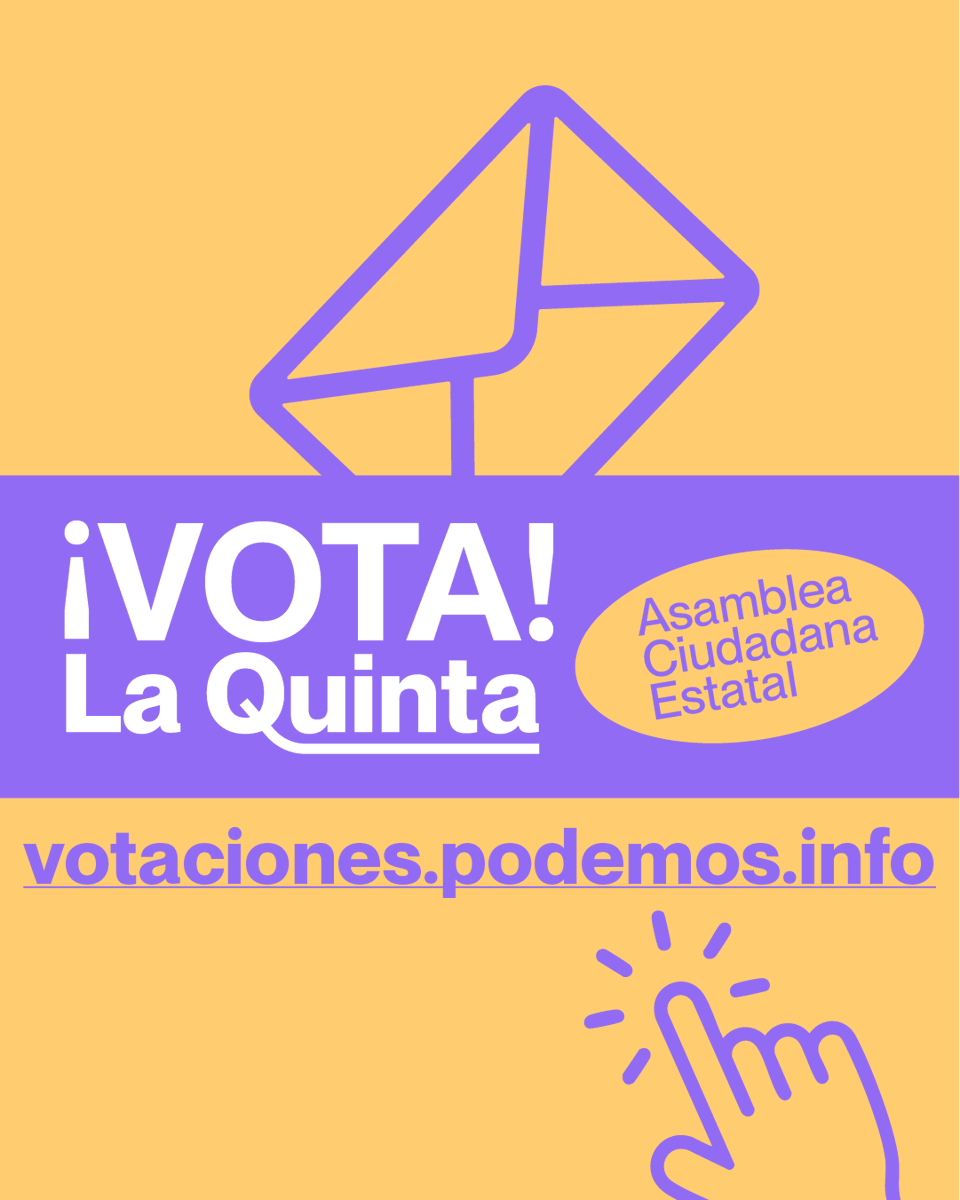 PodemosEuskadi_'s tweet photo. 🟣Mañana es el último día para participar elegir tus candidaturas de La Quinta Asamblea Ciudadana Estatal.

🗳️Si aún no lo has hecho, puedes votar en https://t.co/XXu6CXK0Hh.

Porque, en Podemos, las decisiones importantes las tomas tú‼️

#VotaAsambleaPodemos https://t.co/89m5IOWFCj