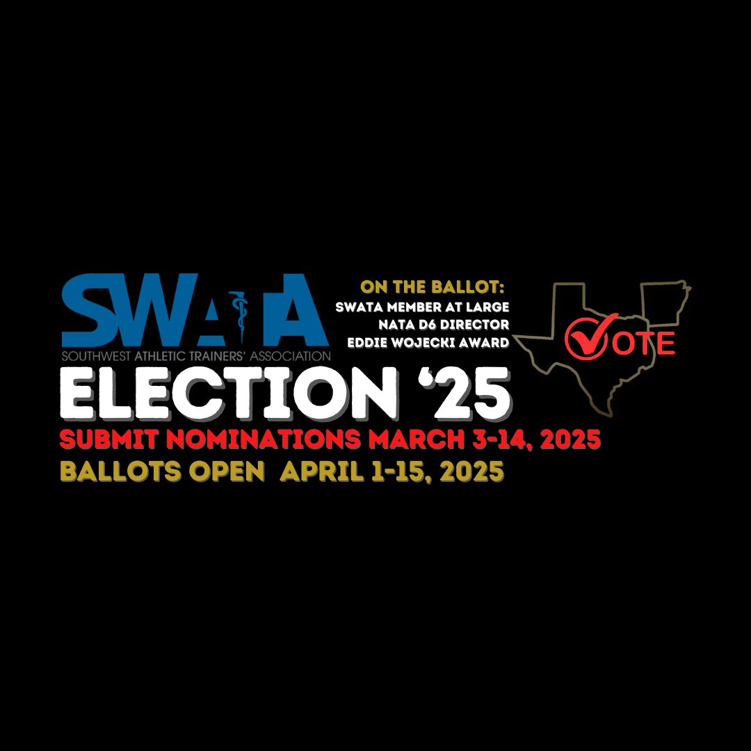 SWATAD6's tweet image. SWATA ballots are still open for NATA District 6 Director, SWATA Member-At-Large and the Eddie Wojecki Award. Check your registered member email and vote today! Deadline to vote is April 15th aka Tax Day 😉#SWATA2025 #advocATe #participATe #demonstrATe