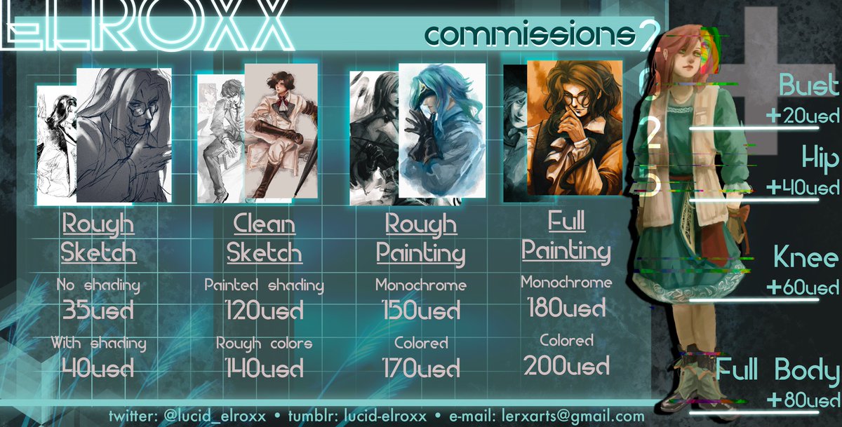 lucid_elroxx's tweet photo. 📌 ELROXX Illustration Commissions for 2025

Finally bringing this out more publicly. If you like my work, you can contact me here or my work e-mail for my services. 
Please read my ToS carefully before proceeding.

paypal &amp; ko-fi okay!

Reposts are greatly appreciated! 
(1/2) https://t.co/I5aVSaSTZ6
