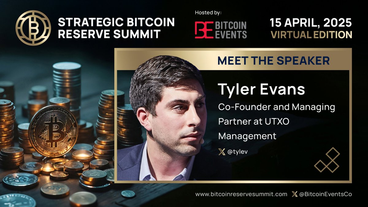 🚀 Speaker Announcement! 

🎤 We’re excited to welcome <a href="/tylev/">Tyler Evans</a> Co-founder and MD at @UTXOMgmt and Co-founder at <a href="/BitcoinMagazine/">Bitcoin Magazine</a> as a speaker at the #StrategicBitcoinReserve Summit!!

As Bitcoin adoption accelerates in corporate finance, CFOs and treasury executives are looking