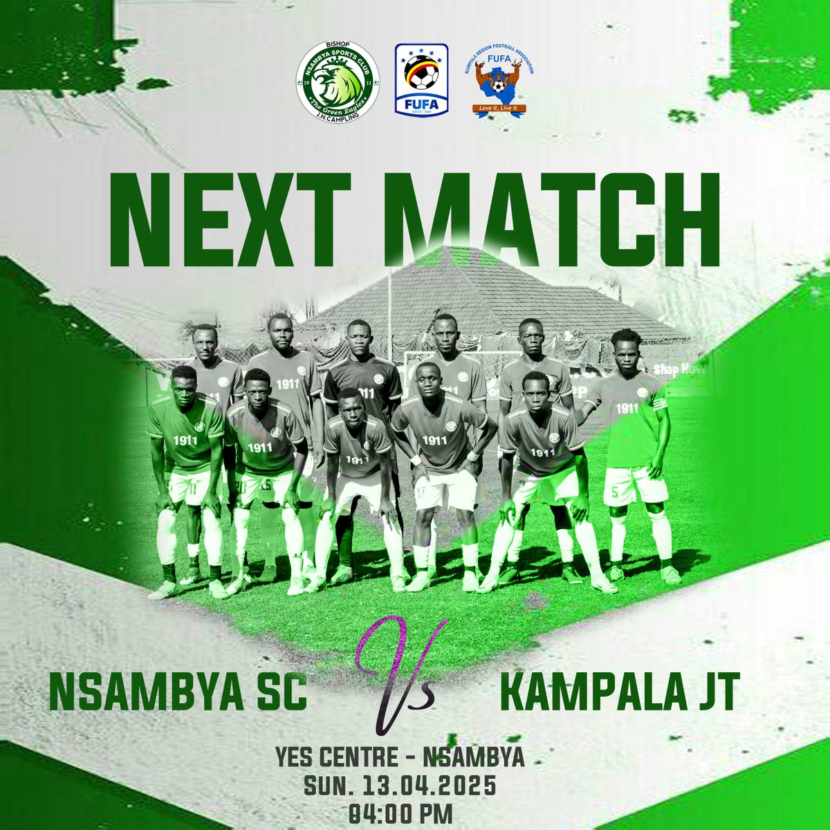 Nsambyasports2's tweet photo. We do it again

NSAMBYA SC Vs. Kampala JT
 
Time: 4:00 PM 
Location: YES Centre Nsambya
Date: Sunday 13.04.2025

#fufa #fufatv #uganda #nsambya #ugandanfootball #nansana https://t.co/M5NCIW59F8