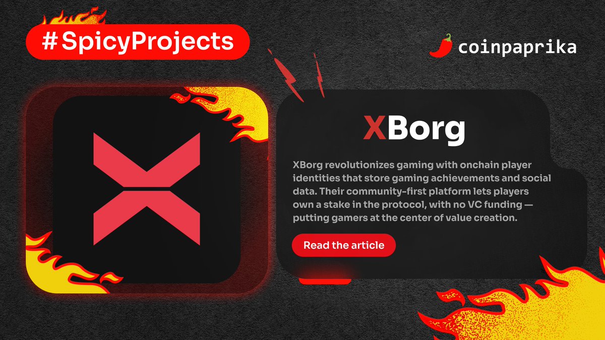 coinpaprika's tweet photo. #SpicyProjects ๐ถ๏ธ
This project from #web3 is Ghost Pepper LVL hot!
In the spotlight: @XBorgHQ is transforming the industry with onchain player identities. Their community-first approach gives players real ownership in the platform they help build!
Read more about #XBorg ๐ https://t.co/JdolnmLfi6