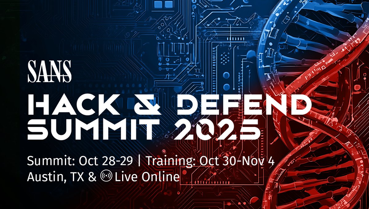 SANS Offensive Operations (@sansoffensive) on Twitter photo 📣 Registration is OPEN for Hack & Defend Summit!
Join @Steph3nSim & <a href="/SecHubb/">John Hubbard</a> on Oct 28-29 in Austin, TX, when Red & Blue unite to learn from each other, build better strategies, & create stronger defenses against real-world threats.
➡️ Learn More: sans.org/u/1AWB 📣 Registration is OPEN for Hack & Defend Summit!
Join @Steph3nSim & <a href="/SecHubb/">John Hubbard</a> on Oct 28-29 in Austin, TX, when Red & Blue unite to learn from each other, build better strategies, & create stronger defenses against real-world threats.
➡️ Learn More: sans.org/u/1AWB