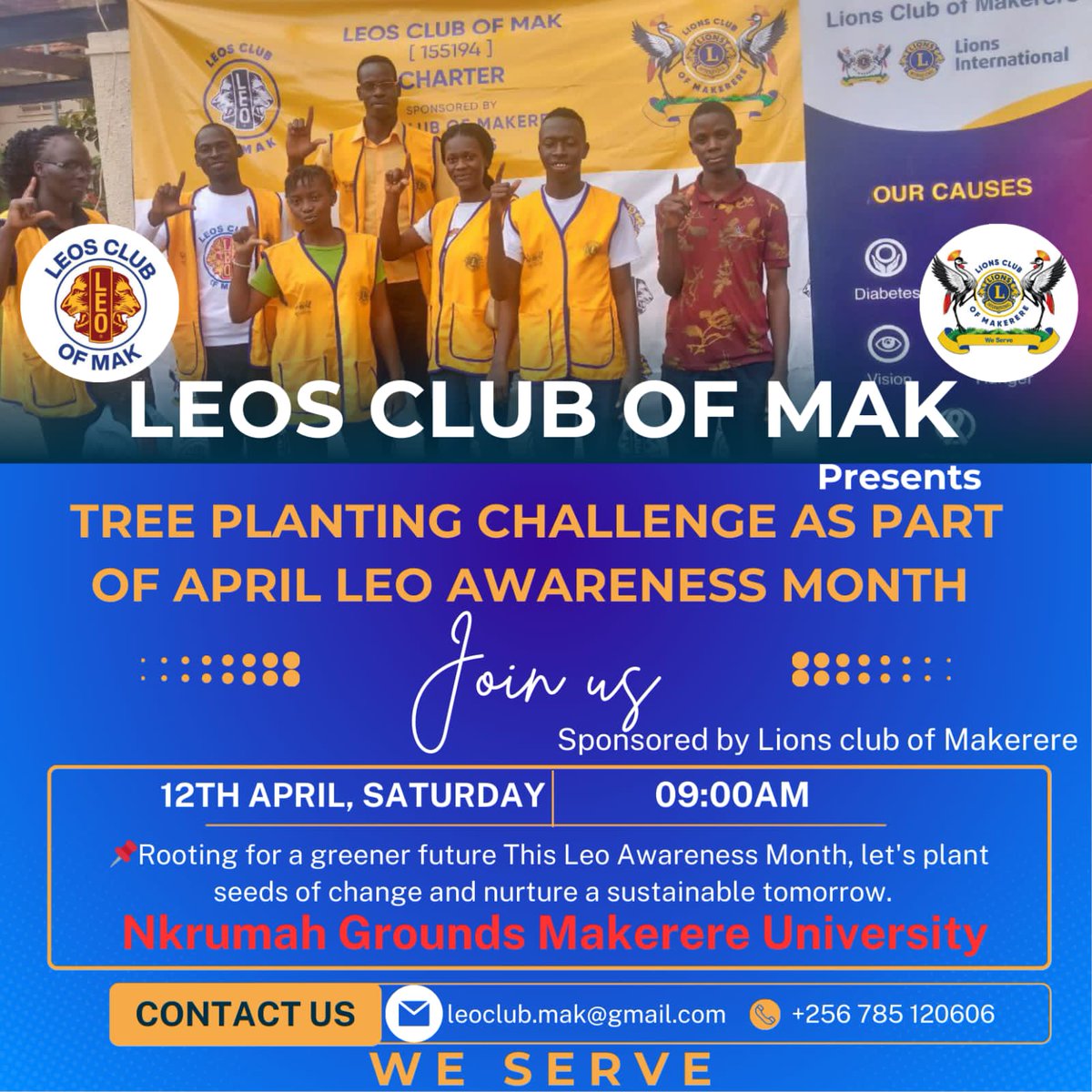 Calling all Leo Club members and well-wishers.

Join us this Saturday at Nkhrumah Grounds for our Tree Planting Challenge.

Bring a friend along and let's create awareness about our Leo Club and our community service initiatives.

#LeoAwarenessMonth
#PlantTrees
#GreenInitiative