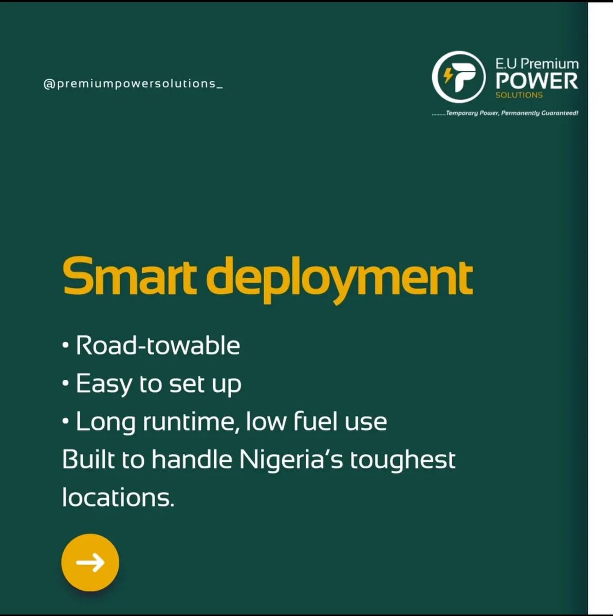 ppsolutions_'s tweet image. On-demand lighting. Reliable power. 
One smart rental.

Call us now on 08099700004 or 09160205000 to rent a generator or subscribe to our generator maintenance services.

#premiumpower #generatorrentalsinlagos 
#generatorforrent #eventvendors 
#NoMoreBlackouts #ReliablePower