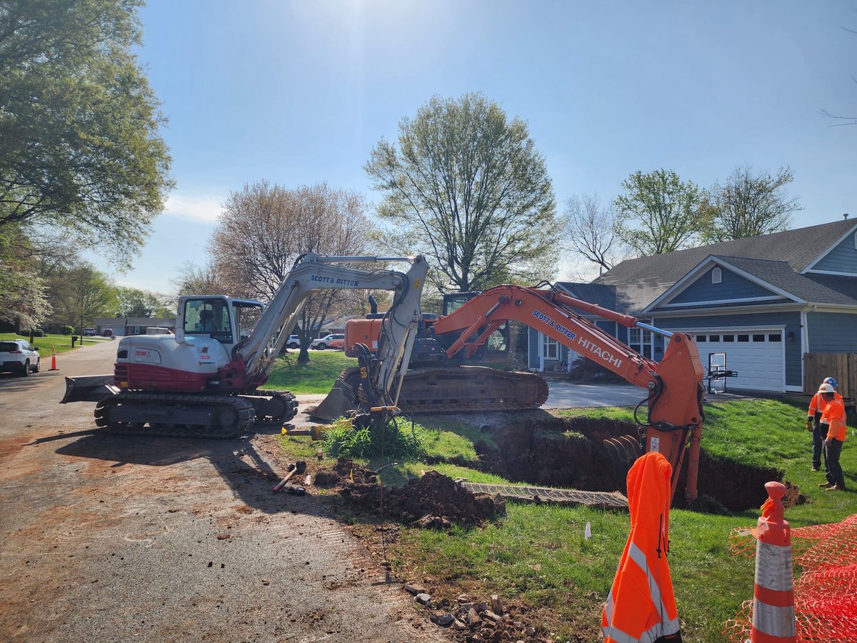 CityofBGKY's tweet photo. Normandy Way Sinkhole repair is underway. We are working hard to make infrastructure repairs following the flood. https://t.co/4rJr2v97eh