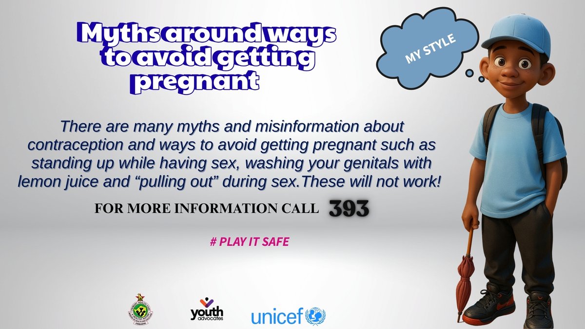 yadvocates_hub's tweet photo. Don't fall for the myths! Get accurate information on pregnancy prevention and make informed choices. Share with someone who needs to know! Call 393 for free. 
#PlayItSafe 
@UNICEFZIMBABWE @Advocates_hub @MoHCCZIM https://t.co/A1lunZ5Em3