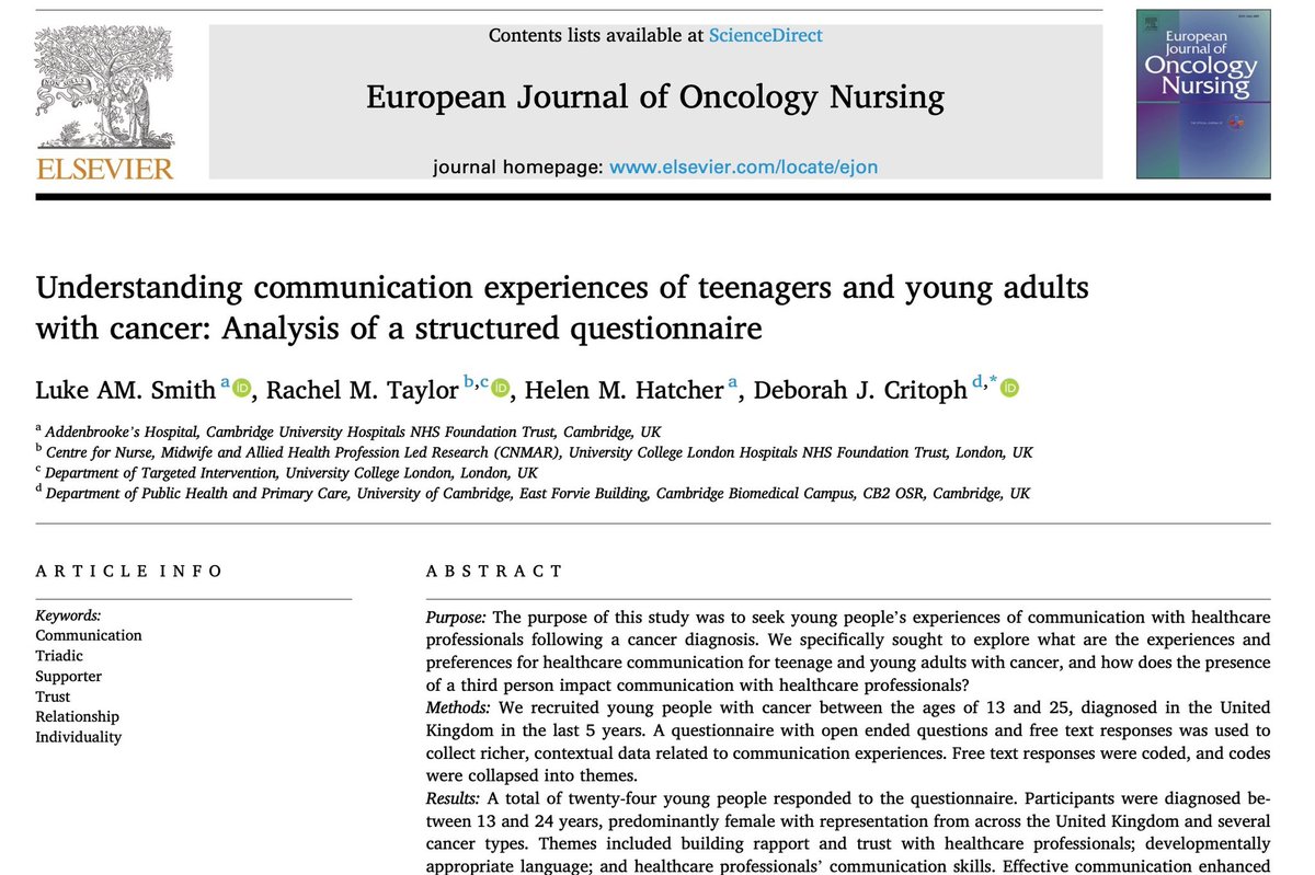 *New Publication*

AYAC communication experiences- results of a structured questionnaire. 
Thank you to all who helped this reach young people 

Open access 
Please share 

doi.org/10.1016/j.ejon…