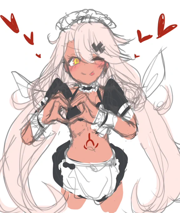 水着メイドクロエちゃんのラフを40分くらいで描いた。予定は未定なのでまったく違うものができるかもしれないけど。 
