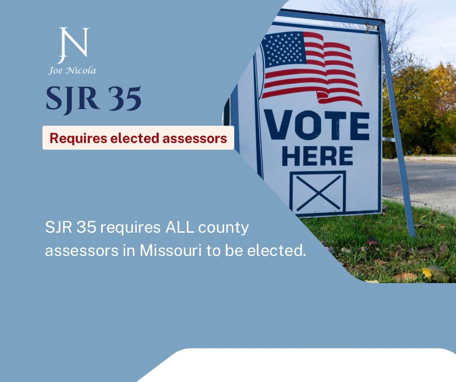 Jackson County is the only MO county with an appointed assessor. Voters deserve a voice and accountability. I sponsored SJR 35 to require ALL Missouri assessors to be elected.