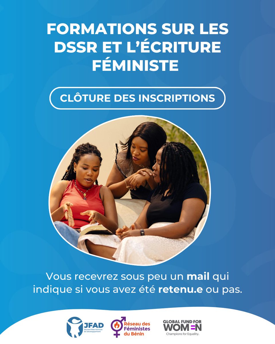 Jfad_Ong's tweet photo. 🚨 DERNIÈRE CHANCE POUR T’INSCRIRE ! 🚨

Les inscriptions pour notre série de  formations sur les DSSR et l’écriture féministe se terminent ce soir à 23h59 ⏳

👉🏾 Formulaire à remplir ici : https://t.co/VXs0sxIh55

#JFAD https://t.co/I6hcIyp6Qm