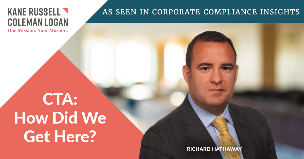 KRCLfirm's tweet photo. #KRCL business lawyer Richard Hathaway addresses the lifecycle of the Corporate Transparency Act In his most recent Corporate Compliance Insights feature. To read the full article, please visit https://t.co/nKQj8bliTw. One Mission. Your Mission. #WeAreKRCL #CTA https://t.co/7DRU6lWf7T