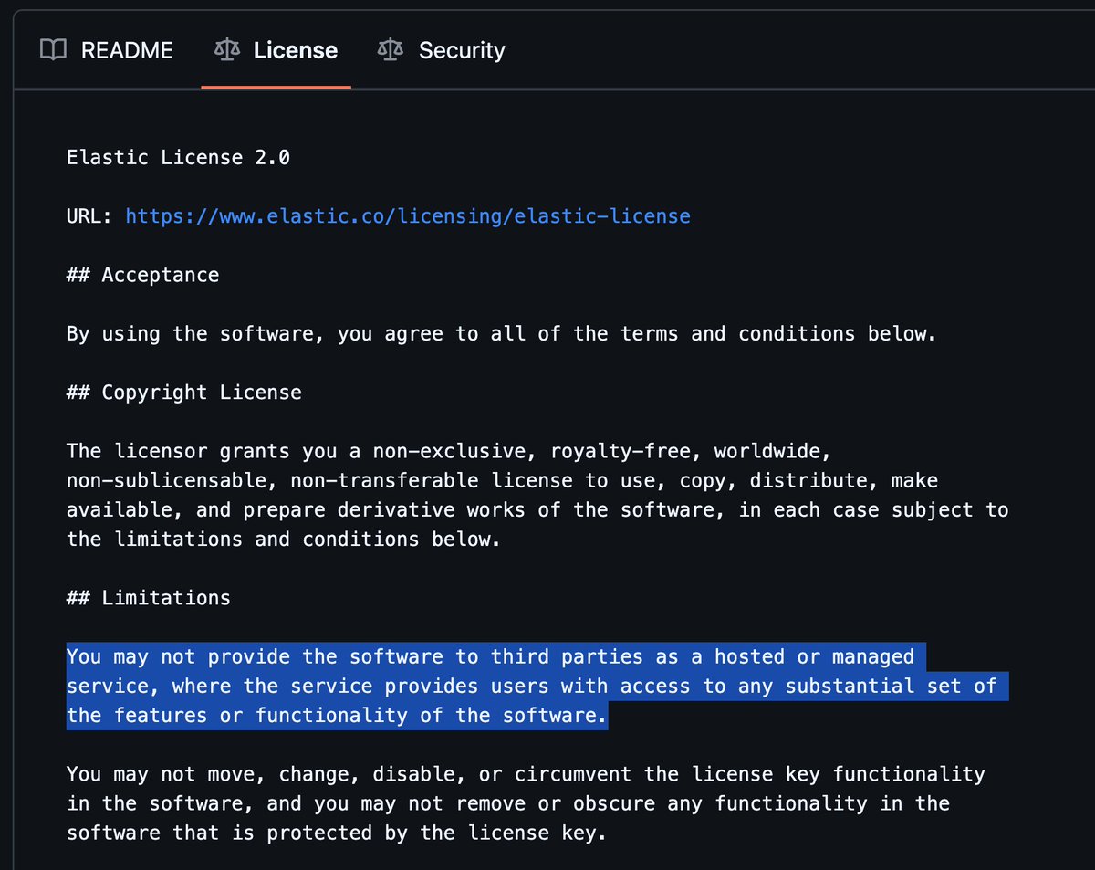 cyb3rops's tweet image. You may have heard of my #YARA Forge project - a tool that collects and improves public YARA rules.
From the start, I was aware one source repo had a problematic license.
Now I’m seriously considering removing it to avoid legal issues for users.

Elastic uses the #Elastic License…
