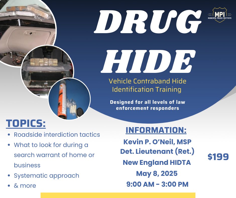 MPITraining's tweet image. Drug HIDE - Vehicle Contraband Hide Identification Training
Click the link below to read more!
mpitraining.com/events/drug-hi…
#police #policetraining #lawenforcement #lawenforcementtraining #mpi #massachusetts #training #trainwiththebest