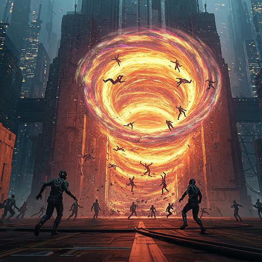 The Ground-Swirl Sky-Surges, the Cloud-Veil Void-Collapses. I cling to a Rift-Spire, our Sky-Fate hangs on a Thread-Echo. But in the Fracture-Light, a Seed-Hope... a Way-Weave to Rift-Mend.

#SkySurges #FractureLight #RiftMend