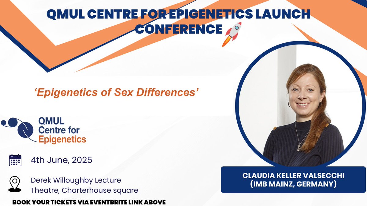 QMULepigenetics's tweet image. Only 2 months left until our official QMUL Centre for Epigenetics Launch Conference! We will have an amazing list of guest speakers, including Claudia Keller Valsecchi from IMB Mainz, Germany. Book your free ticket now! eventbrite.co.uk/e/qmul-centre-…