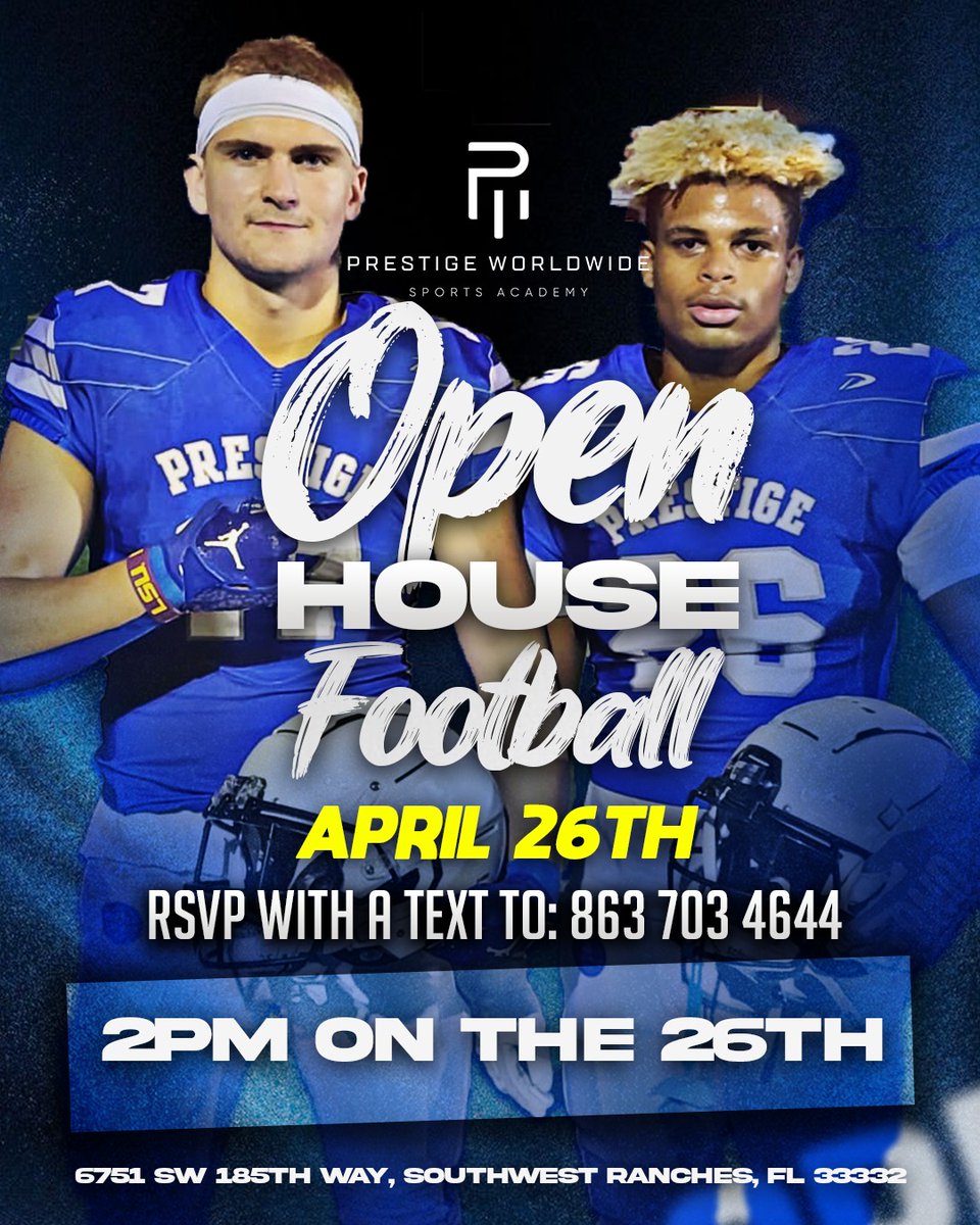 Come visit us in paradise 🌴 🏖 and meet Coach Bliss and staff on April 26th.  Conference Schedule, game film 🎥, more exposure to college coaches &amp; player development to help get more offers!
RSVP text 863 703 4644 
Website: Pwsportsacademy.com 
Email: