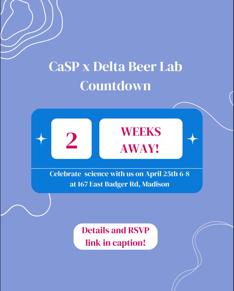 CaSP_UWMadison (@casp_uwmadison) on Twitter photo The CaSP x <a href="/deltabeerlab/">Delta Beer Lab</a> event is two weeks away! Come celebrate science, see some incredible art, tour a brewery, and eat food on April 25th from 6 to 8 pm! forms.gle/xGDV5b7jw6f1pK⦠The CaSP x <a href="/deltabeerlab/">Delta Beer Lab</a> event is two weeks away! Come celebrate science, see some incredible art, tour a brewery, and eat food on April 25th from 6 to 8 pm! forms.gle/xGDV5b7jw6f1pKā¦