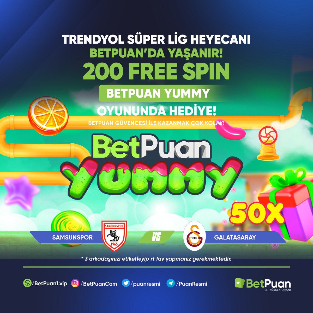 puanresmi's tweet photo. 🏆 BETPUAN GÜVENLE KAZANDIRIYOR! 200 FREE SPIN SİZLERİ BEKLİYOR!

⚽ #SAMSUNSPOR 🎯 #GALATASARAY

🎉 BETPUAN HASTAGI İLE 3 ARKADAŞINIZI ETİKETLEYİN VE TAHMİNİZİ DOĞRU İLETİN BU HEYECANA ÖZEL 200 FREE SPINI YAKALAYIN!

🏆 #DETAYLAR; https://t.co/4Mqjvq6OFD

#puancom #puangiris https://t.co/cjwXDAd7ja