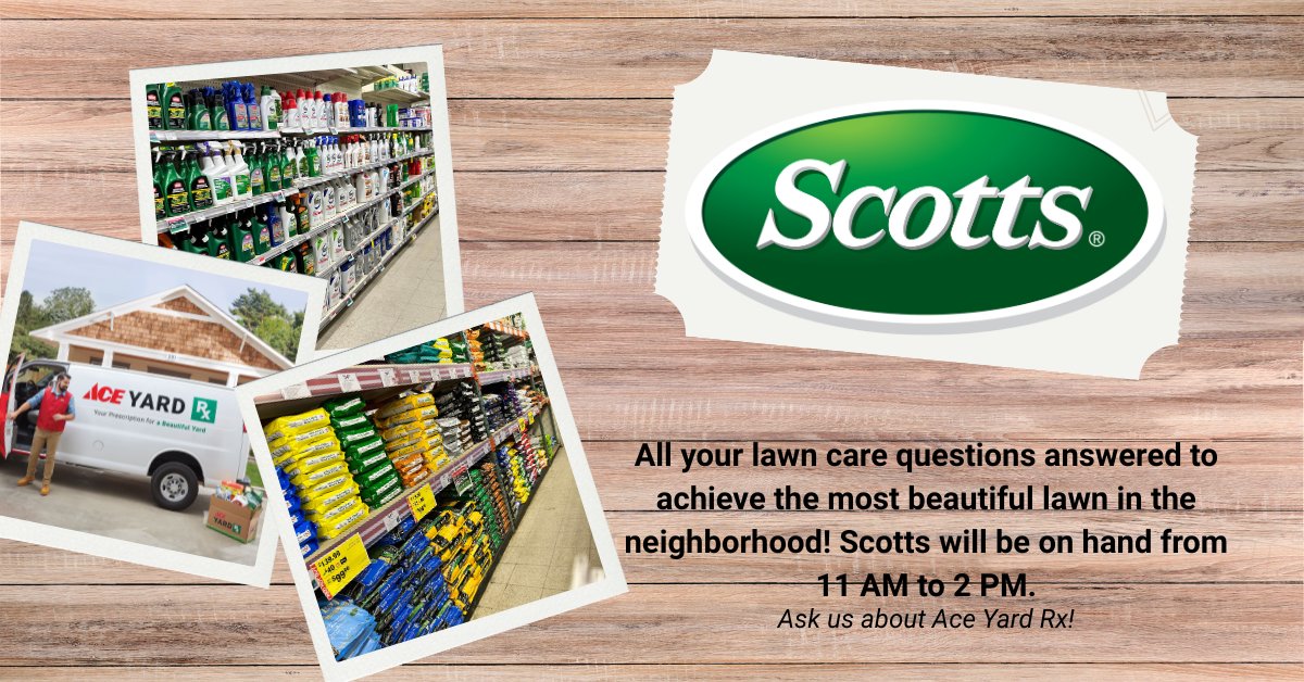 Matts_Ace's tweet photo. Discover the magic of Scotts lawn care products for the greenest lawn on the block! 🌿✨

Visit us to learn more. Plus, join our raffle on April 26th to win a 4-step program for a luscious lawn! And ask us about the YardRx program! 🎉🌱

#MattsAceHardware #AceIsThePlace... https://t.co/mRAercZDlN